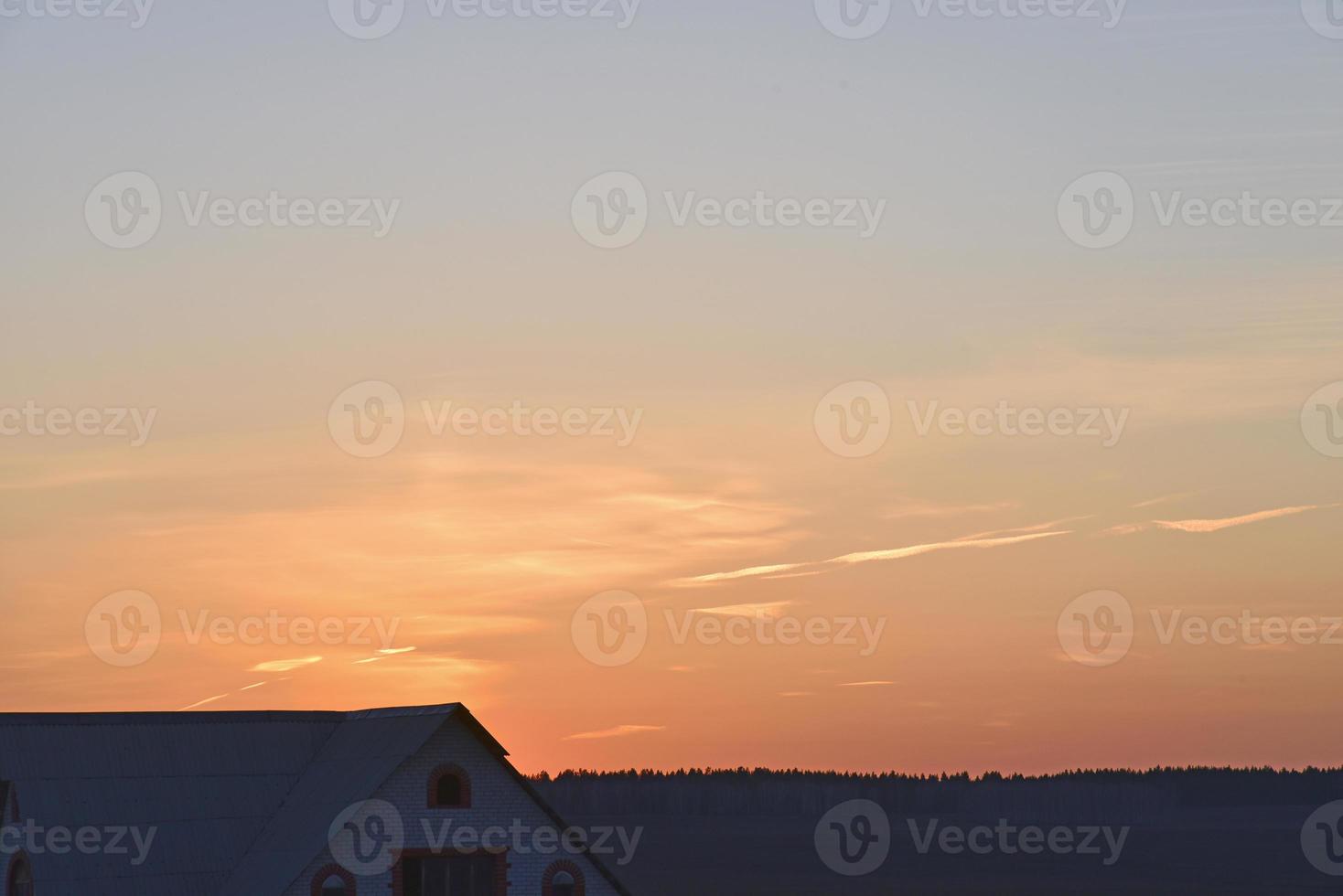 Evening sunset sky and horizon with forest photo