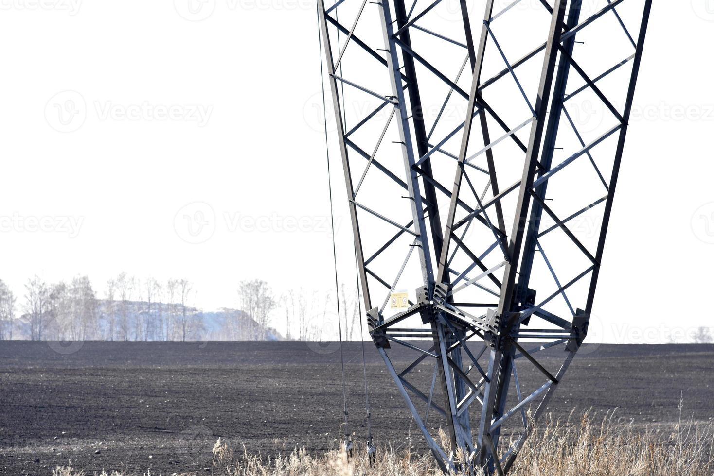 Ultra-high voltage power line in the field in spring in Russia photo