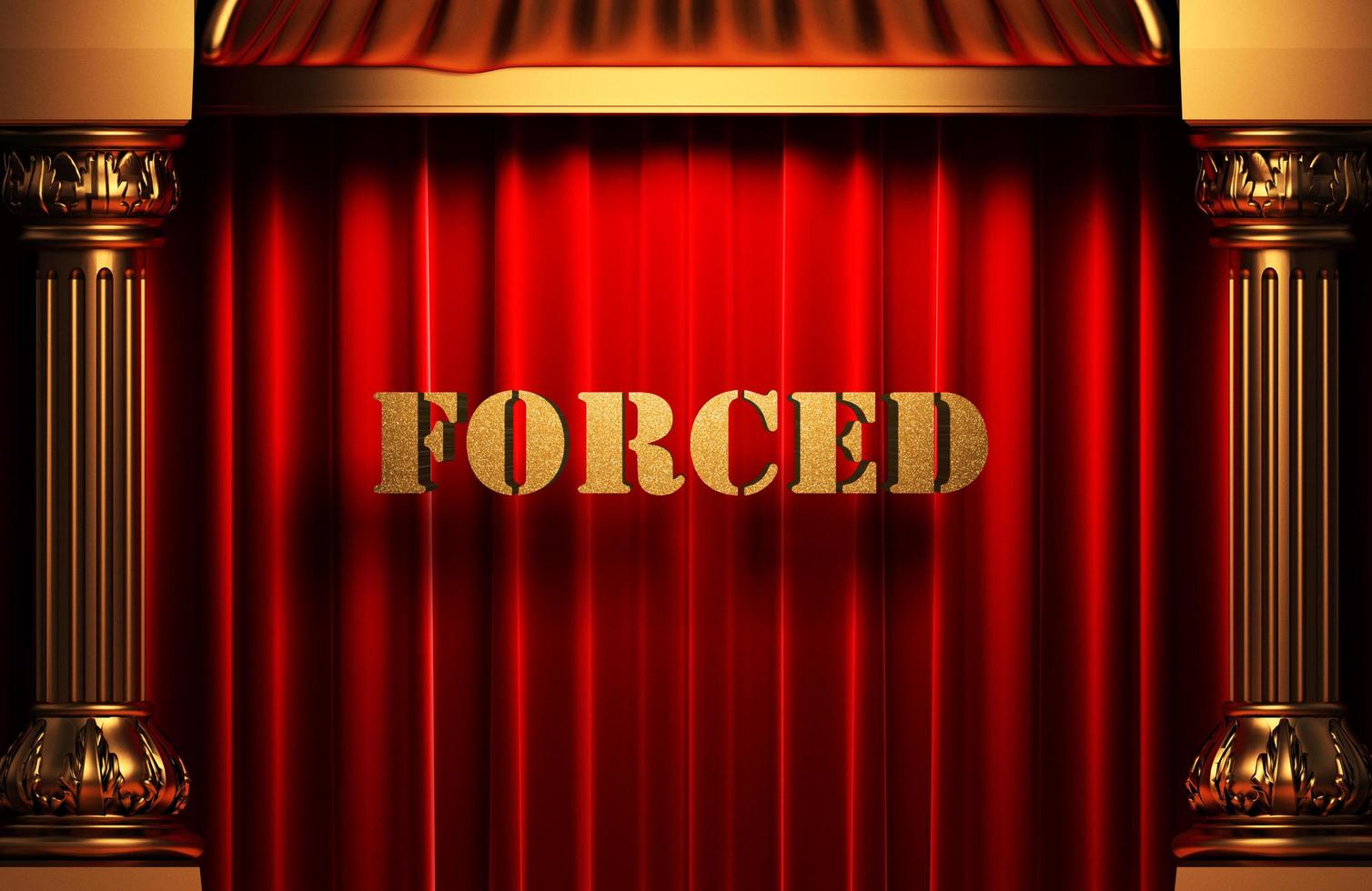 forced golden word on red curtain photo