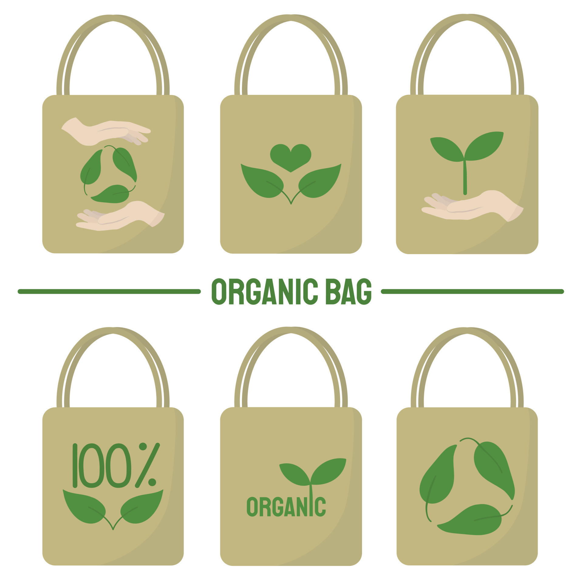 Organic bags. Ecofriendly bags. Ecology care bag. 7605833 Vector Art