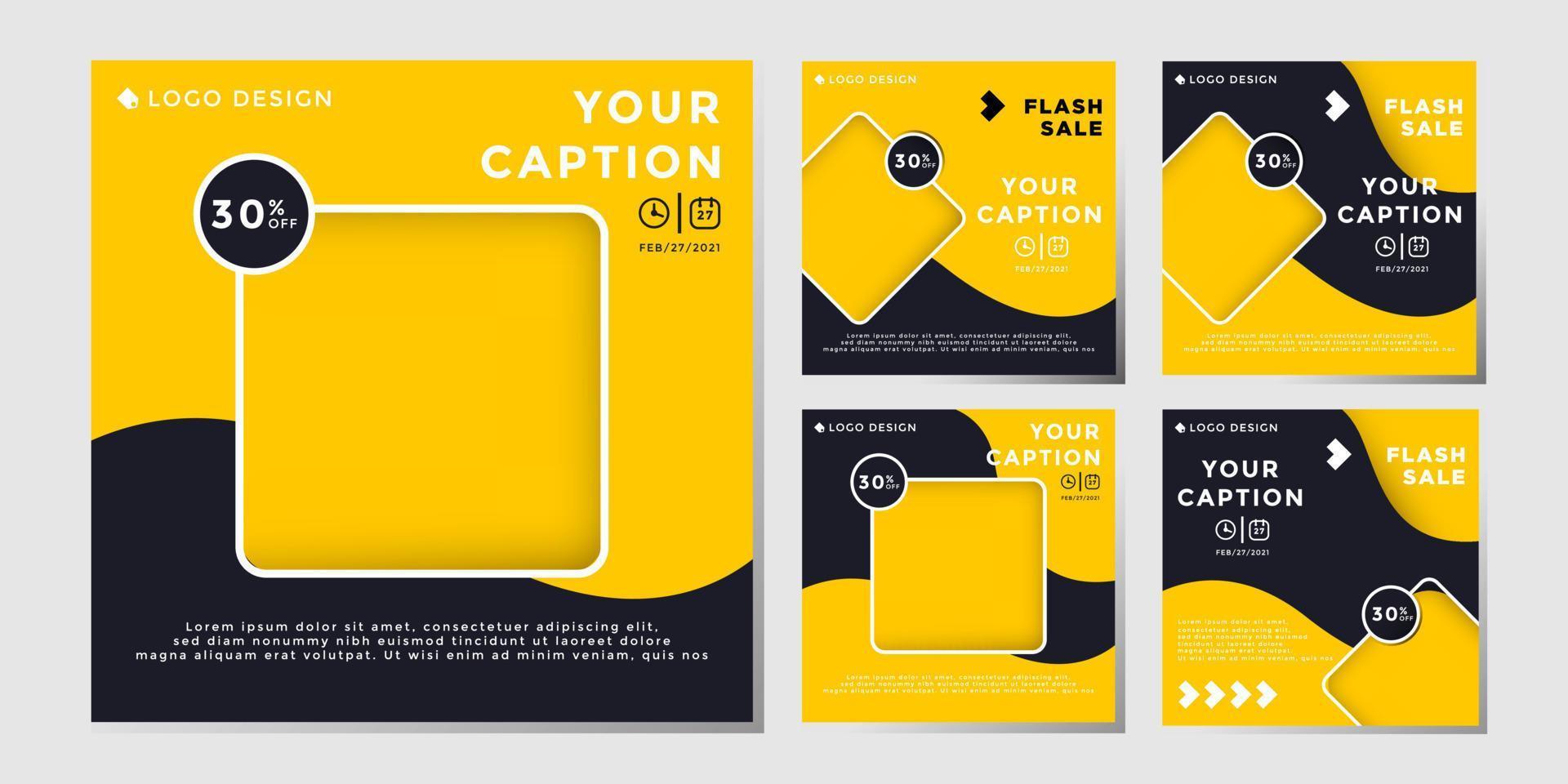 Bundle yellow social media post template, vector eps 10 marketing design liquid