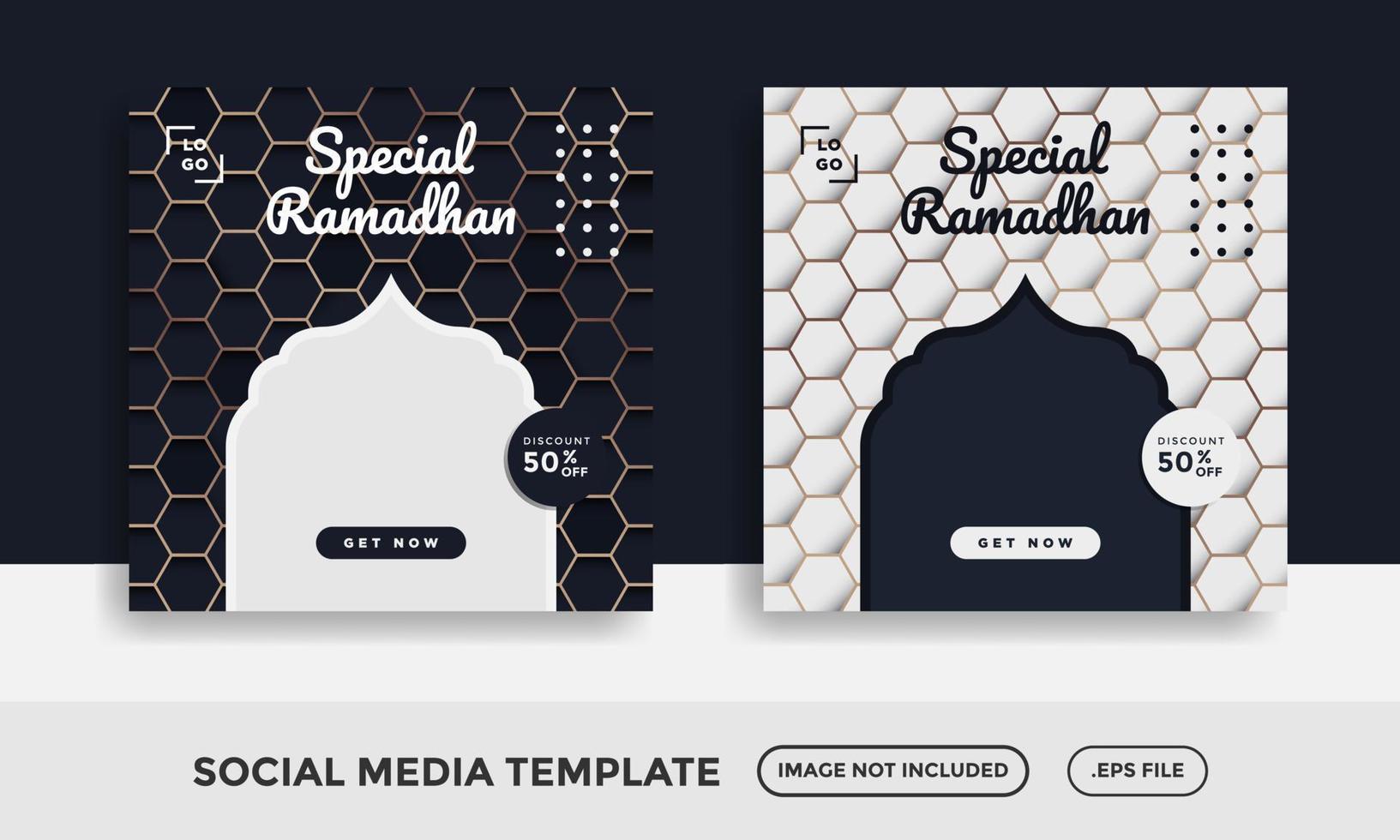 hexagonal 3d effect special discount ramadhan sale. social media template vector