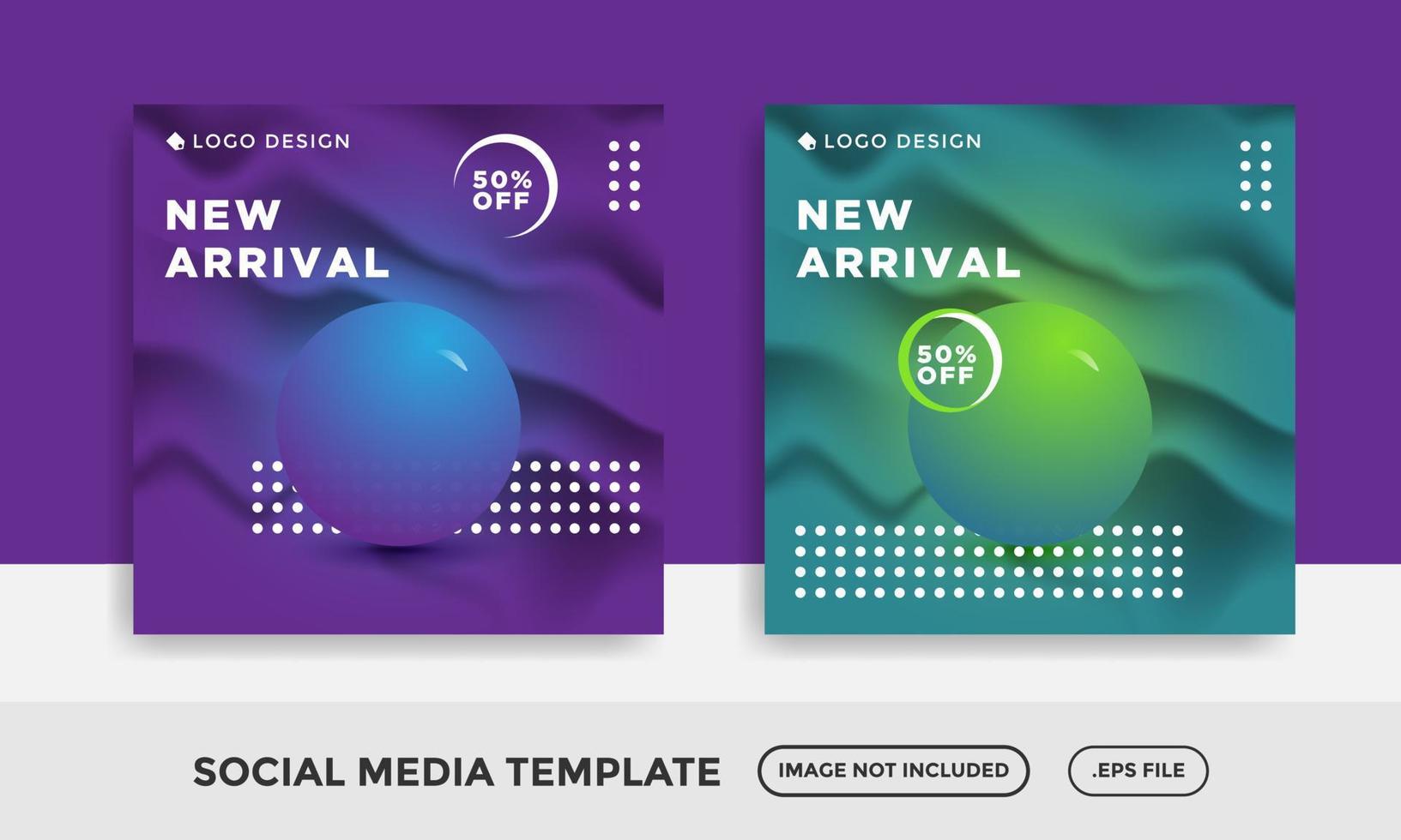 social media template with shiny circle shape. purple and green branding colors. vector