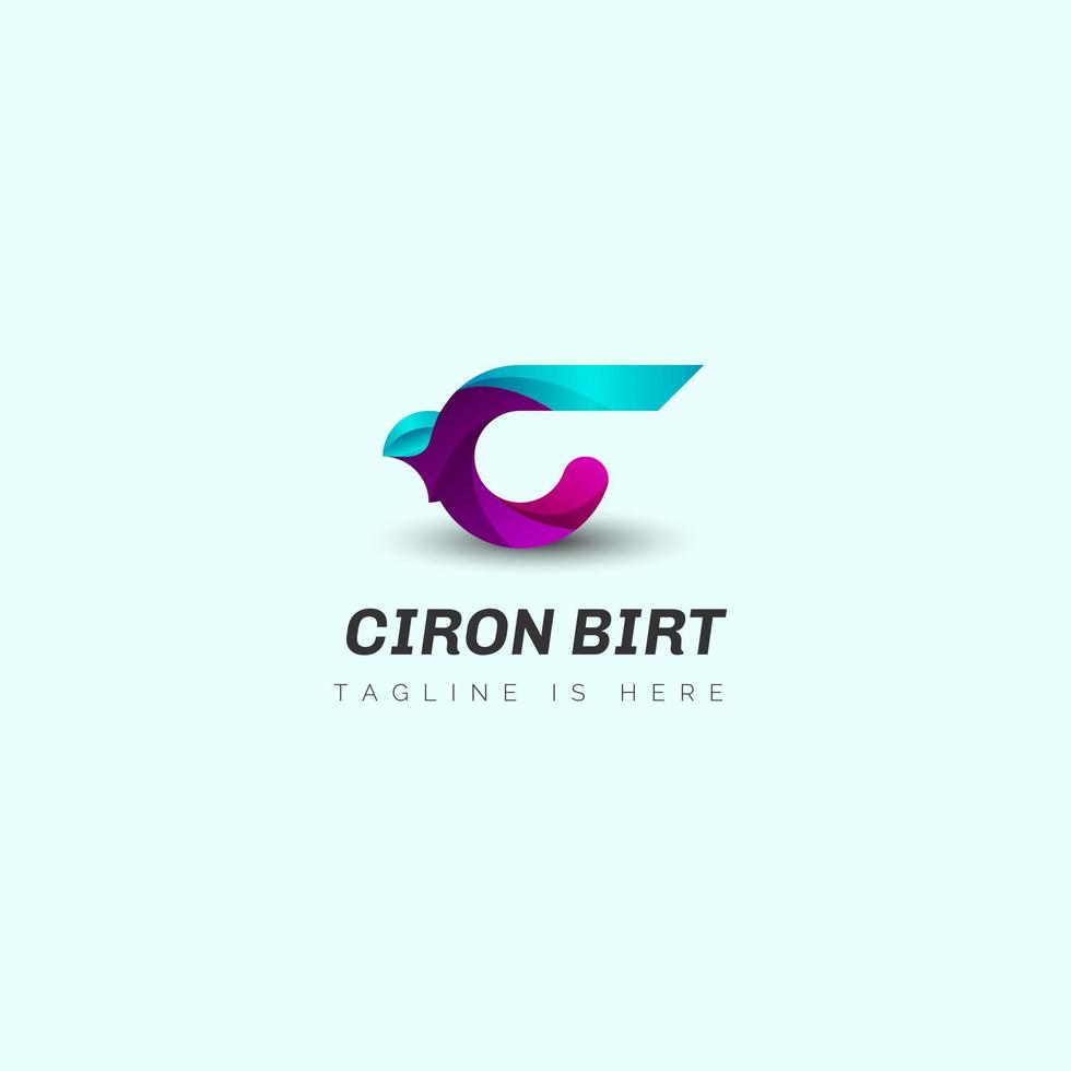 3D logo design letter C bird, gradient icon eagle vector