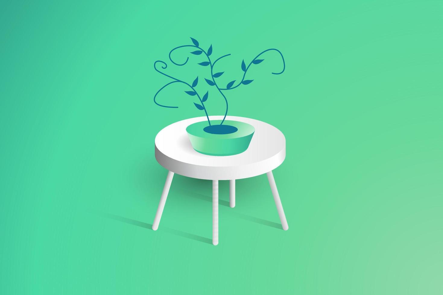 Mesa 3d con fondo verde turquesa. diseño realista del componente de la mesa de exhibición con un jarrón de flores en él vector