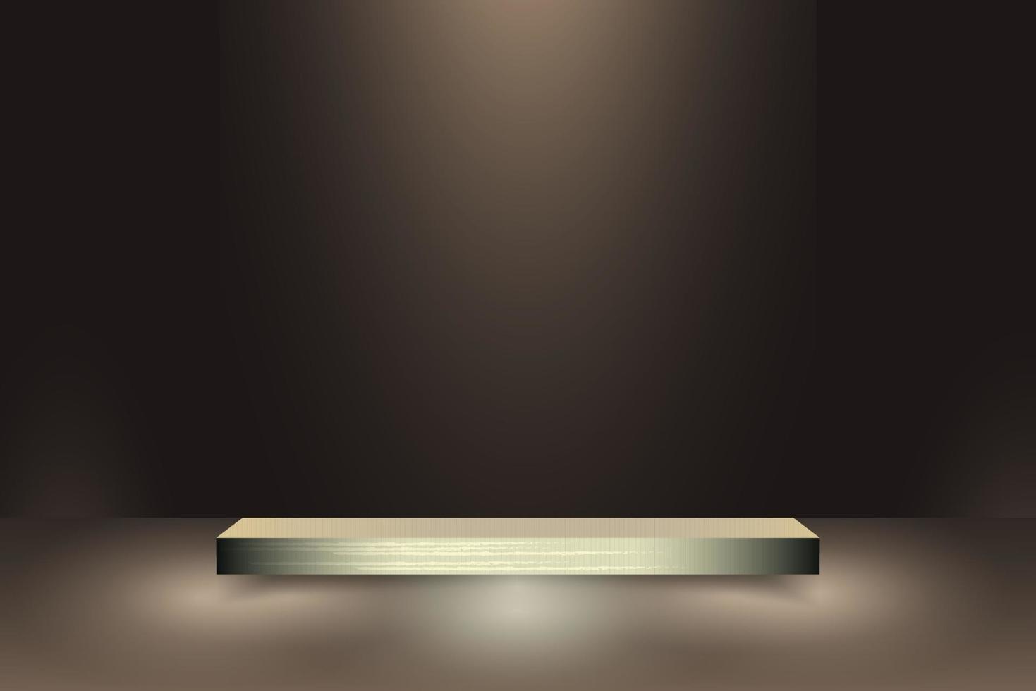 gold Pedestal platform with neon modern standing podium on black room background. vector