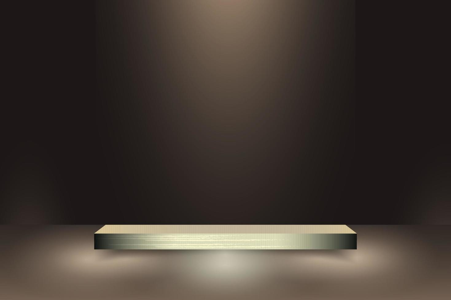 plataforma de pedestal de oro con podio de pie moderno de neón sobre fondo de habitación negra. vector