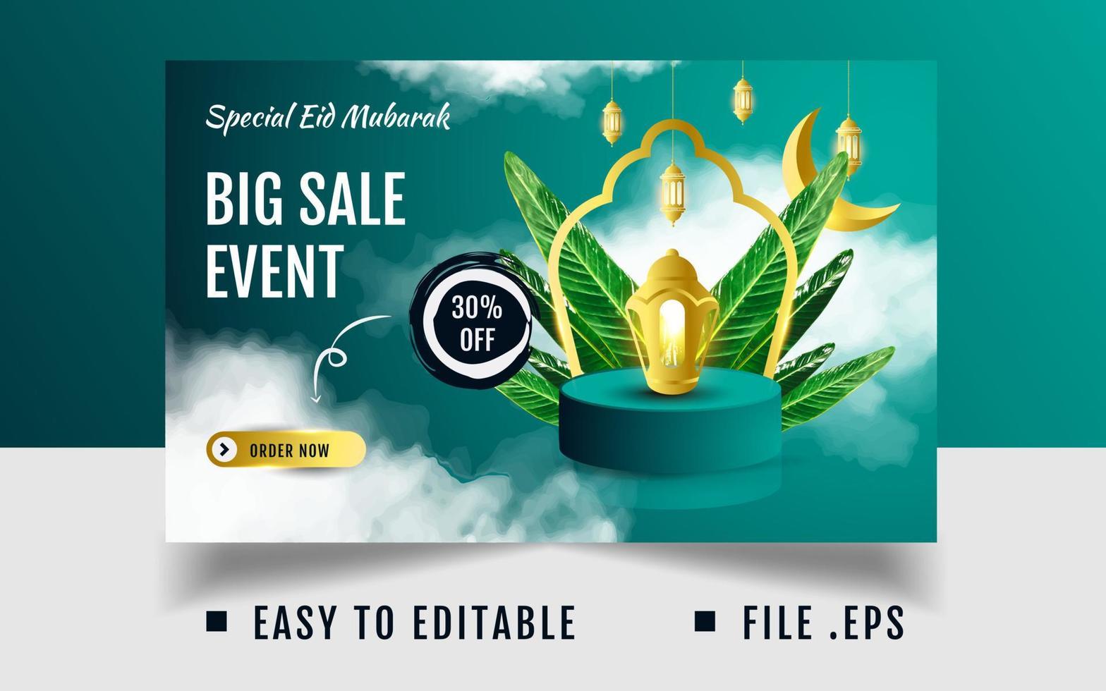 Banner eid Mubarak event big sale design realistic banner vector