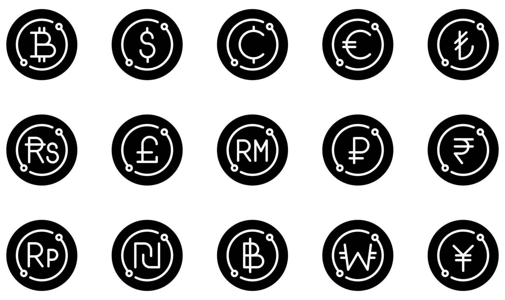 Set of Vector Icons Related to Currency. Contains such Icons as Bitcoin, Dollar, Cents, Euro, Pound, Baht and more.