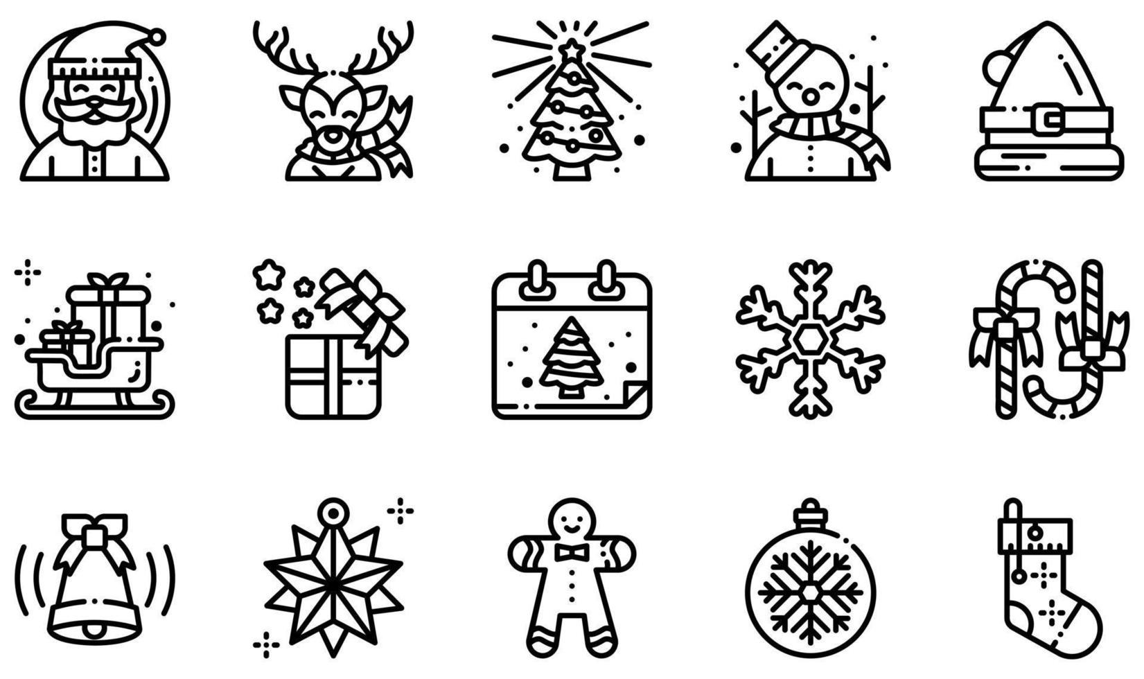 Set of Vector Icons Related to Christmas. Contains such Icons as Santa Claus, Reindeer, Snowman, Santa Hat, Sledge, Snowflake and more.