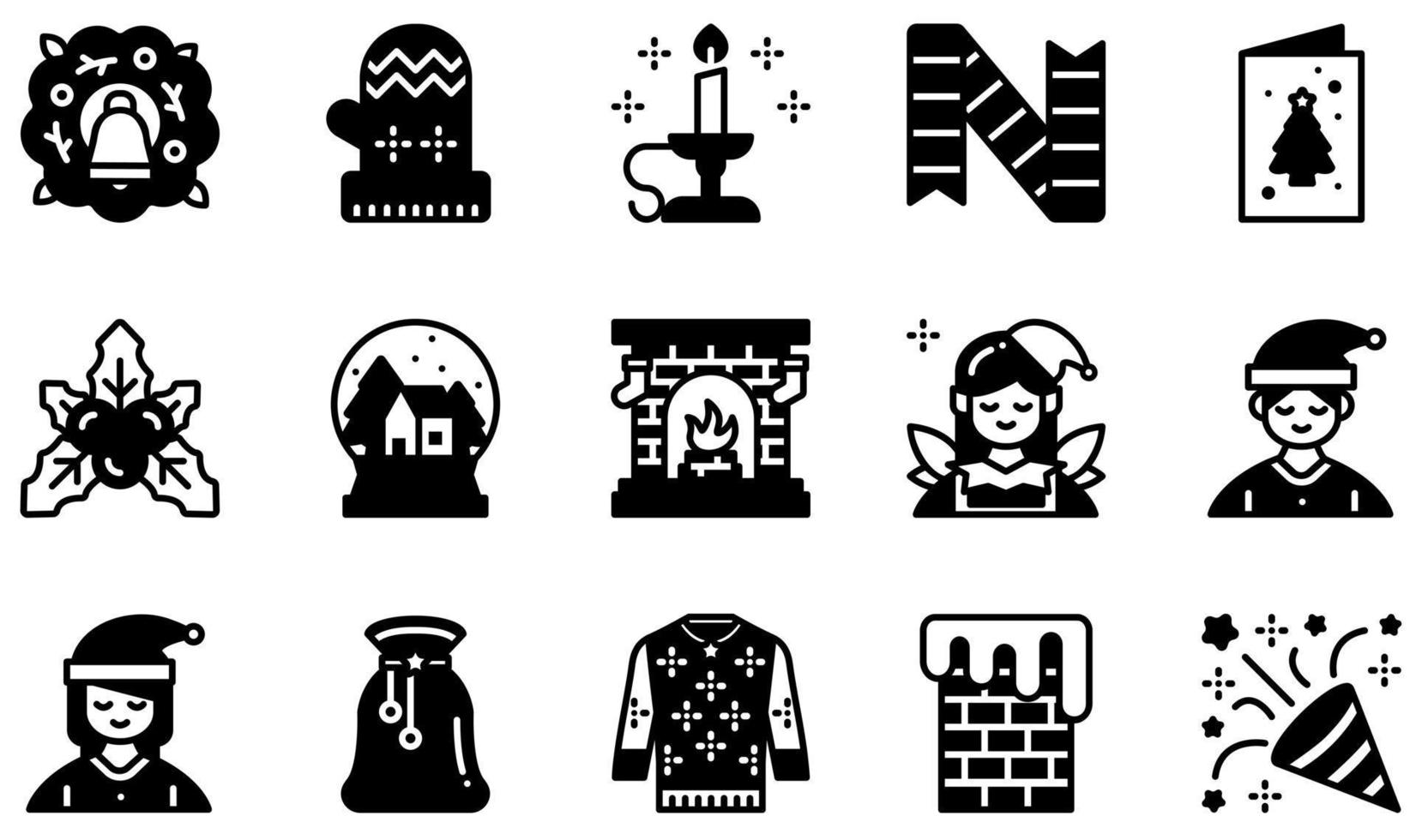 Set of Vector Icons Related to Christmas. Contains such Icons as Mistletoe, Snow Globe, Fireplace, Chimney, Celebration, Mitten and more.