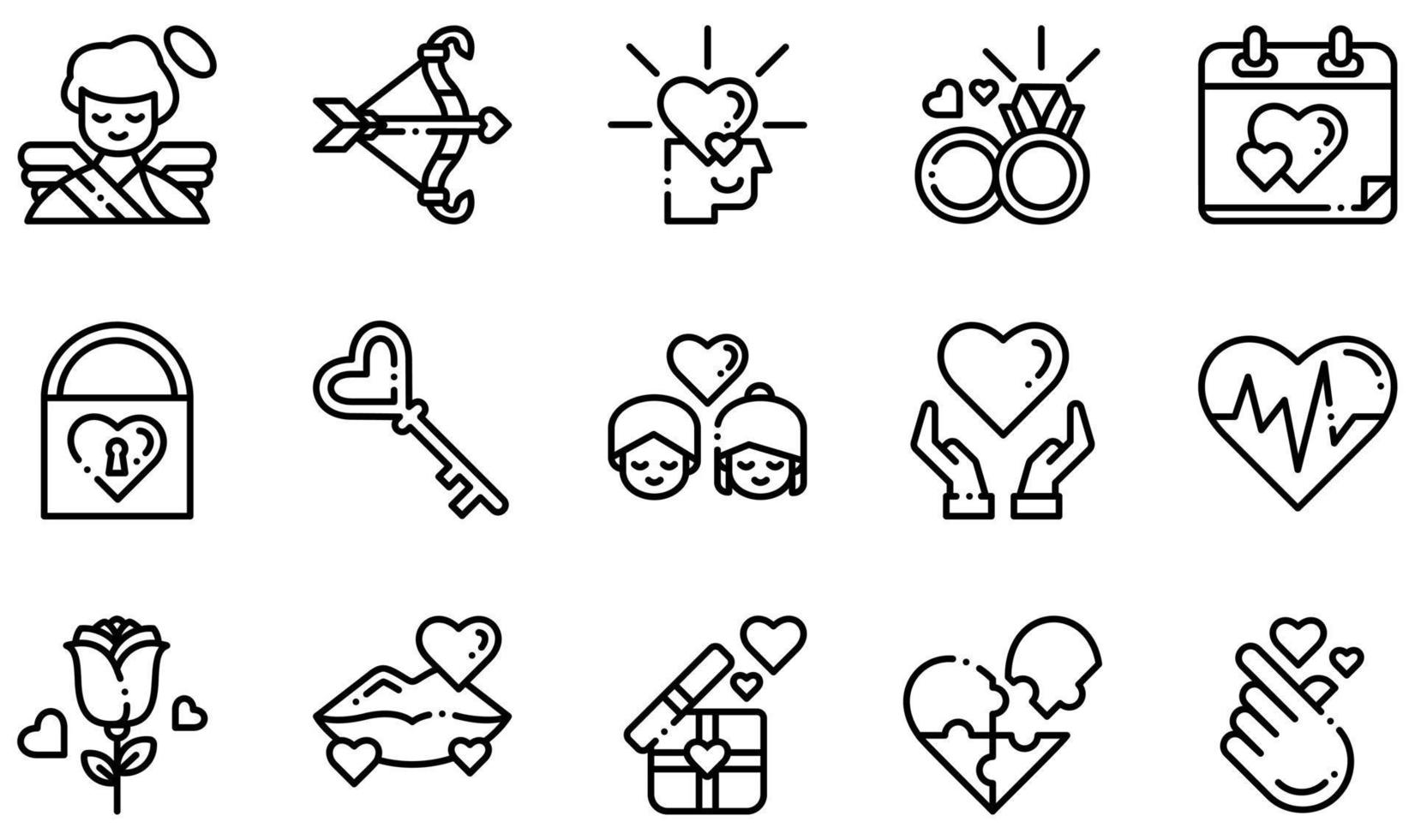 Set of Vector Icons Related to Love. Contains such Icons as Cupid, In Love, Wedding Ring, Padlock, Love, Rose and more.