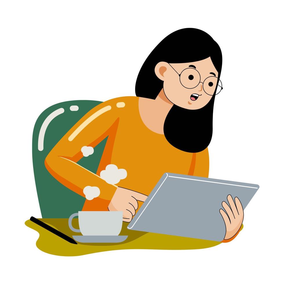 mujer trabajando con tableta grafica vector