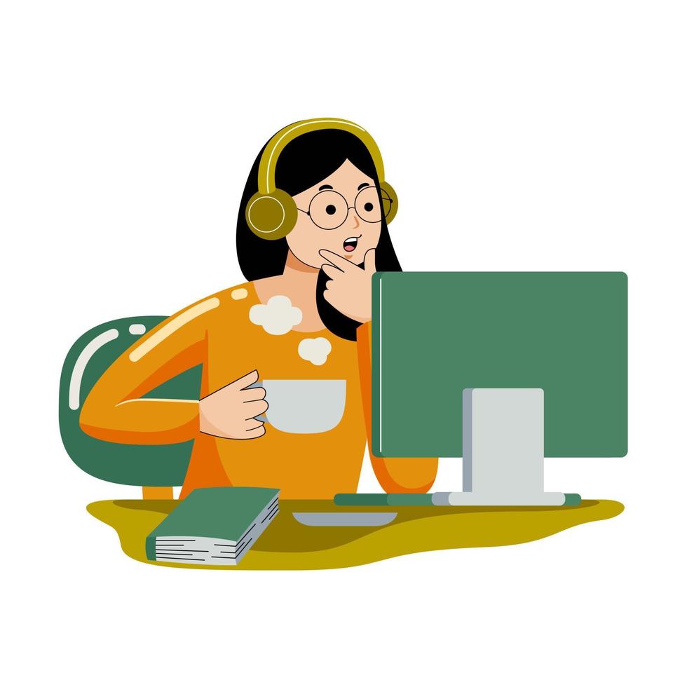 Woman working with computer vector