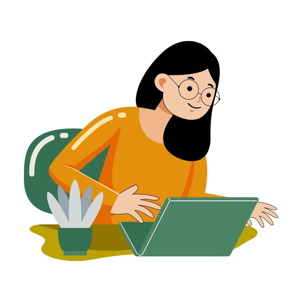 Woman working with laptop vector