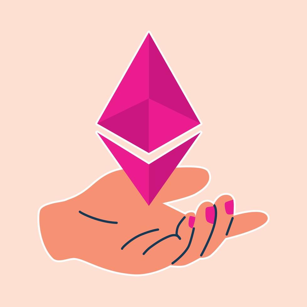 signo de ethereum en el concepto de criptomoneda aislado de la mano humana vector