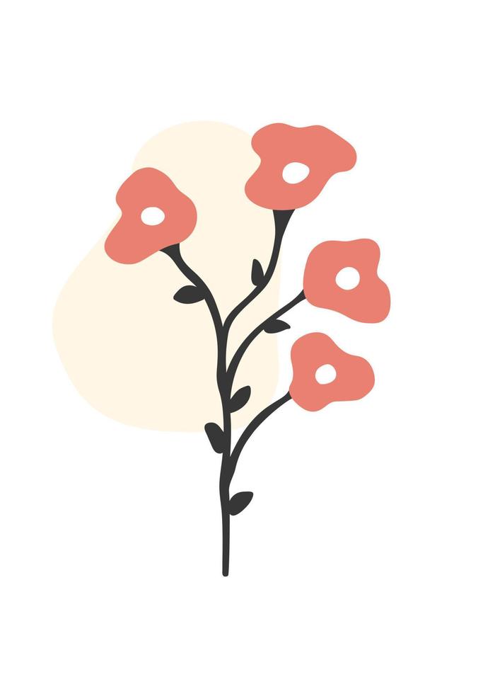Vintage modern illustration of a red flower. Vector poster or flat postcard