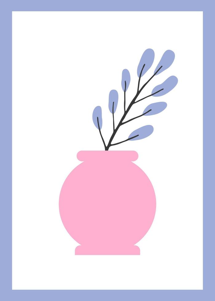 ilustración moderna minimalista de una rama en un jarrón rosa. cartel de vector o postal plana