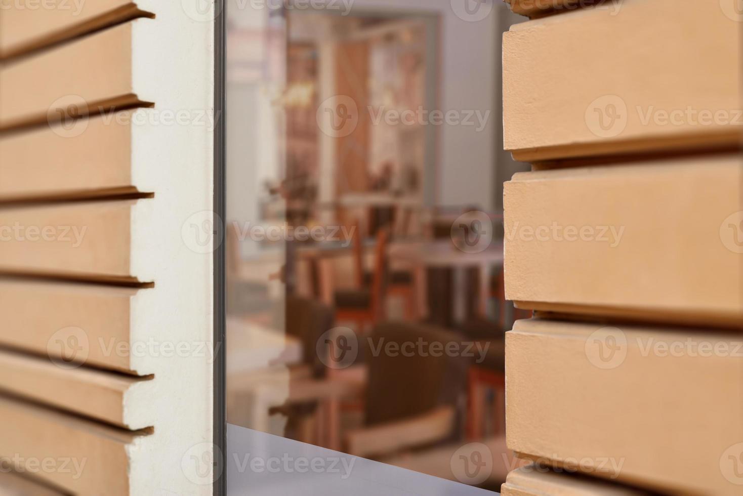 Cafe window from the outside. Empty space for the presentation of a logo or promotional text photo