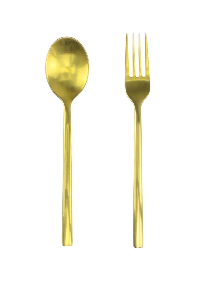 Golden spoon and fork isolated on white background.Clipping path photo