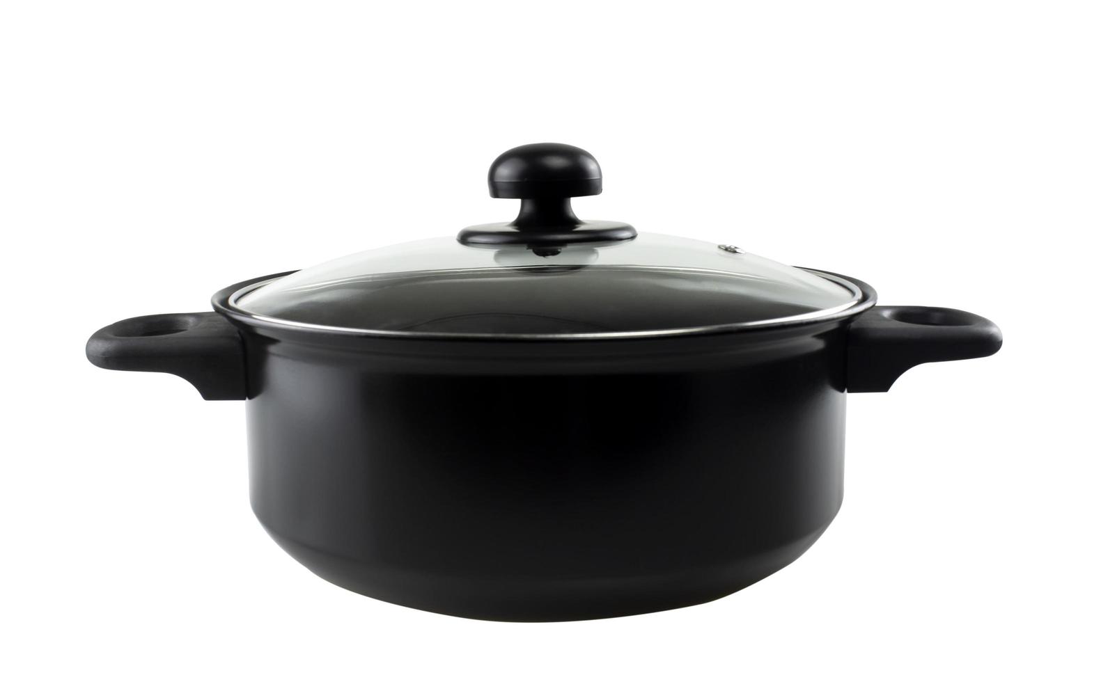 Stainless steel cooking pot black isolated on white background photo