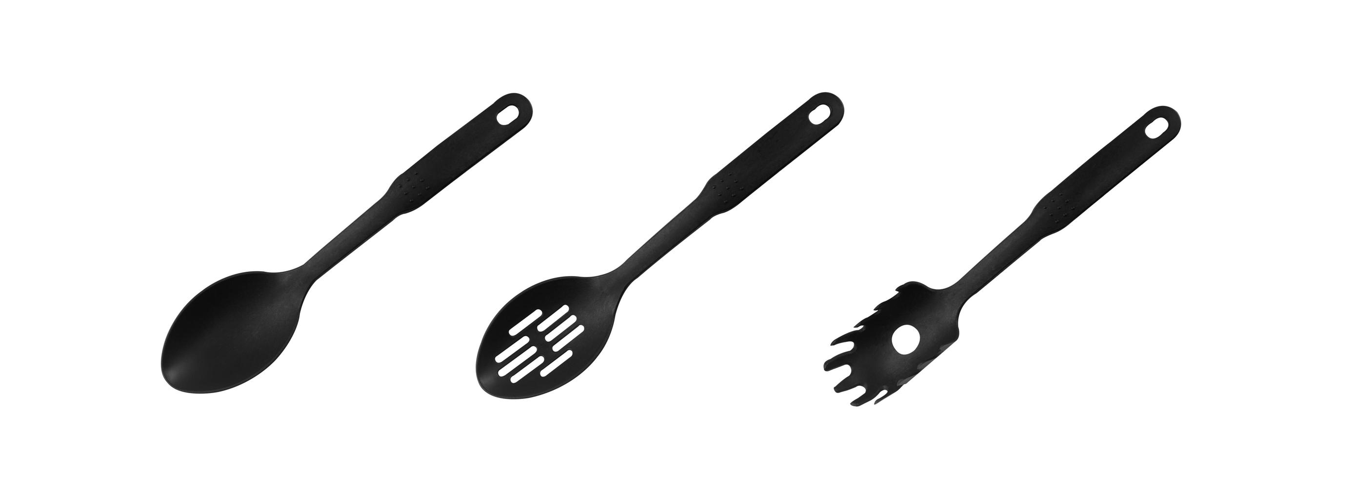Plastic black kitchenware collection isolated on white background photo