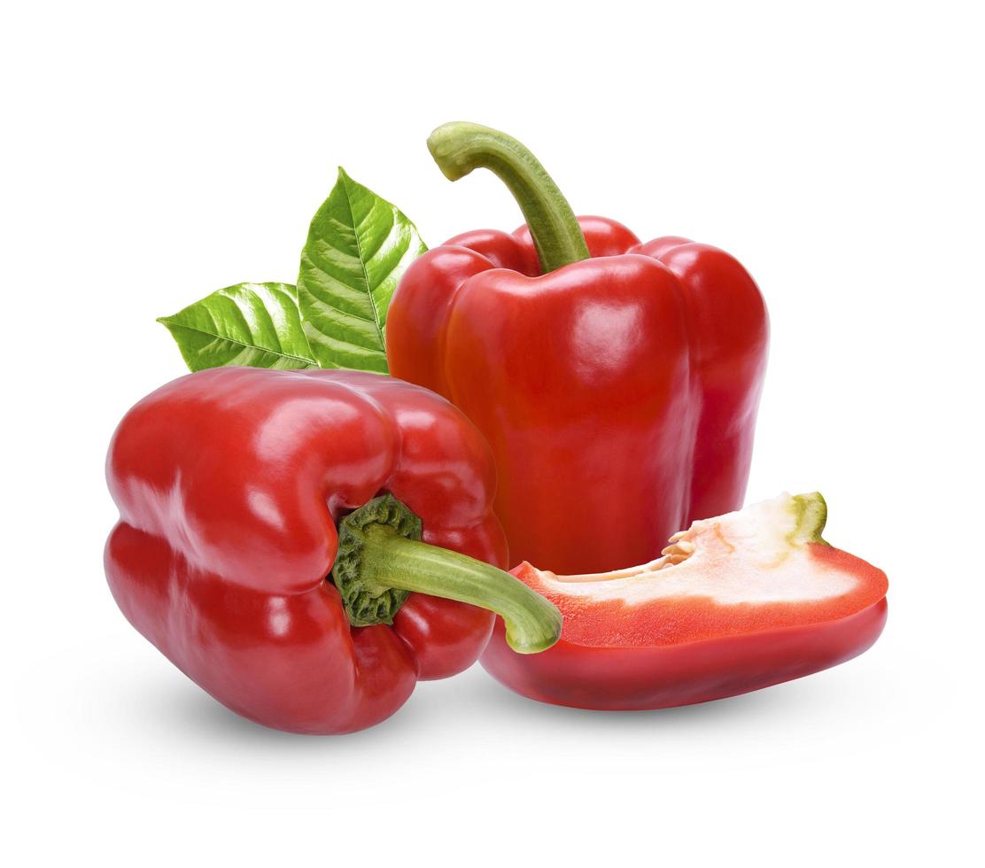 Fresh sweet pepper with leaves isolated on whith background photo