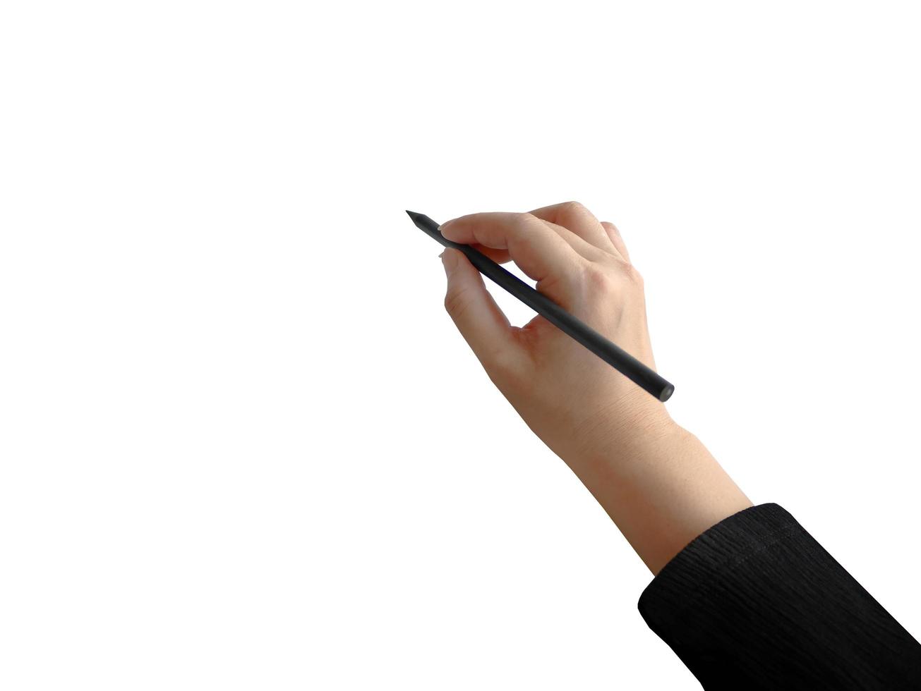 Isolated female hand holding black pencil writing, for presentation element photo