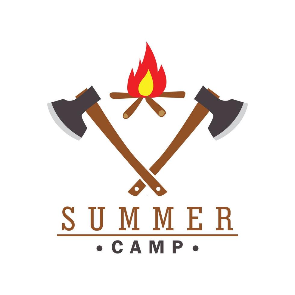 crossed axes with fire camp logo template vector design