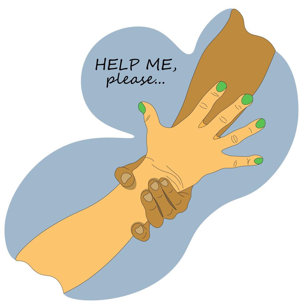 human hand is holding the other hand . Two outstretched hands rescue, provide support. The concept of HELP ME. Helping hands, vector, teamwork icon. vector