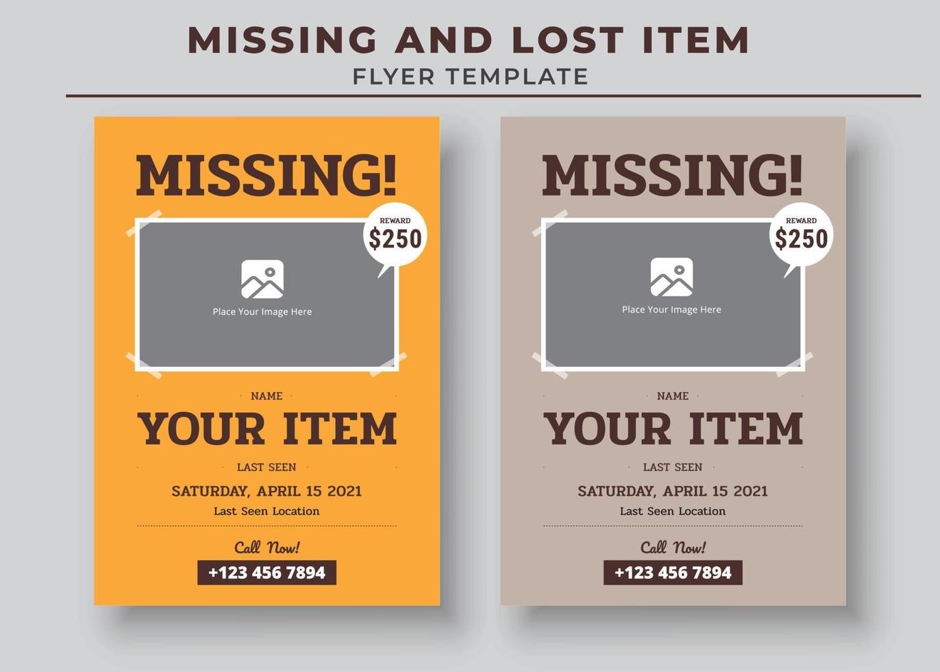 Missing and Lost Item flyer Template, Missing poster, Lost pet flyer template vector