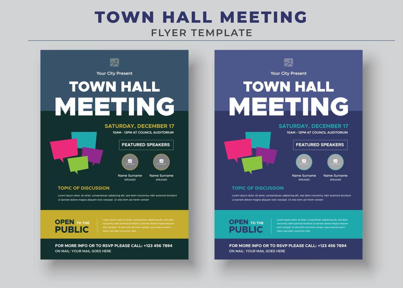 Town Hall Meeting Flyer Templates, City Hall Flyer and Poster vector