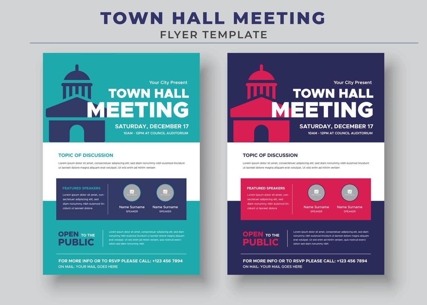 Town Hall Meeting Flyer Templates, City Hall Flyer and Poster vector