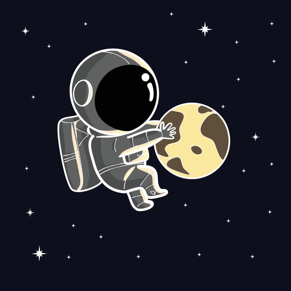 An Astronaut holding planet in the space in vector illustration design