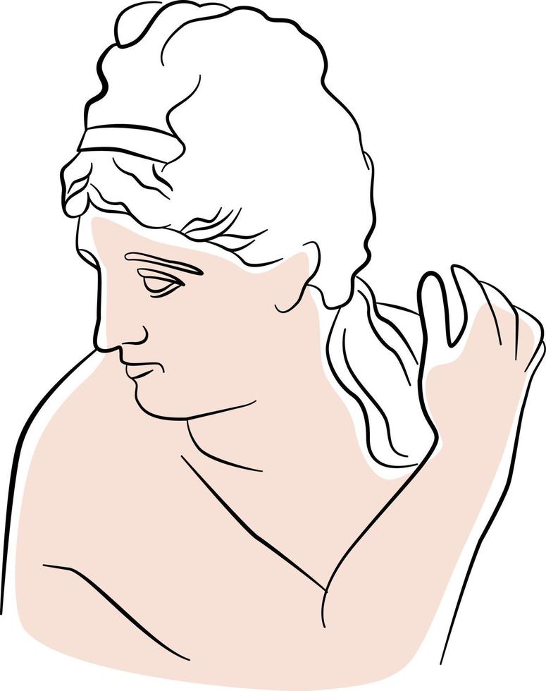 Ilustración de vector de diosa griega. arte de línea estética de moda de una escultura famosa. elemento decorativo para afiche de belleza o postal. retrato femenino en estilo incompleto simple.