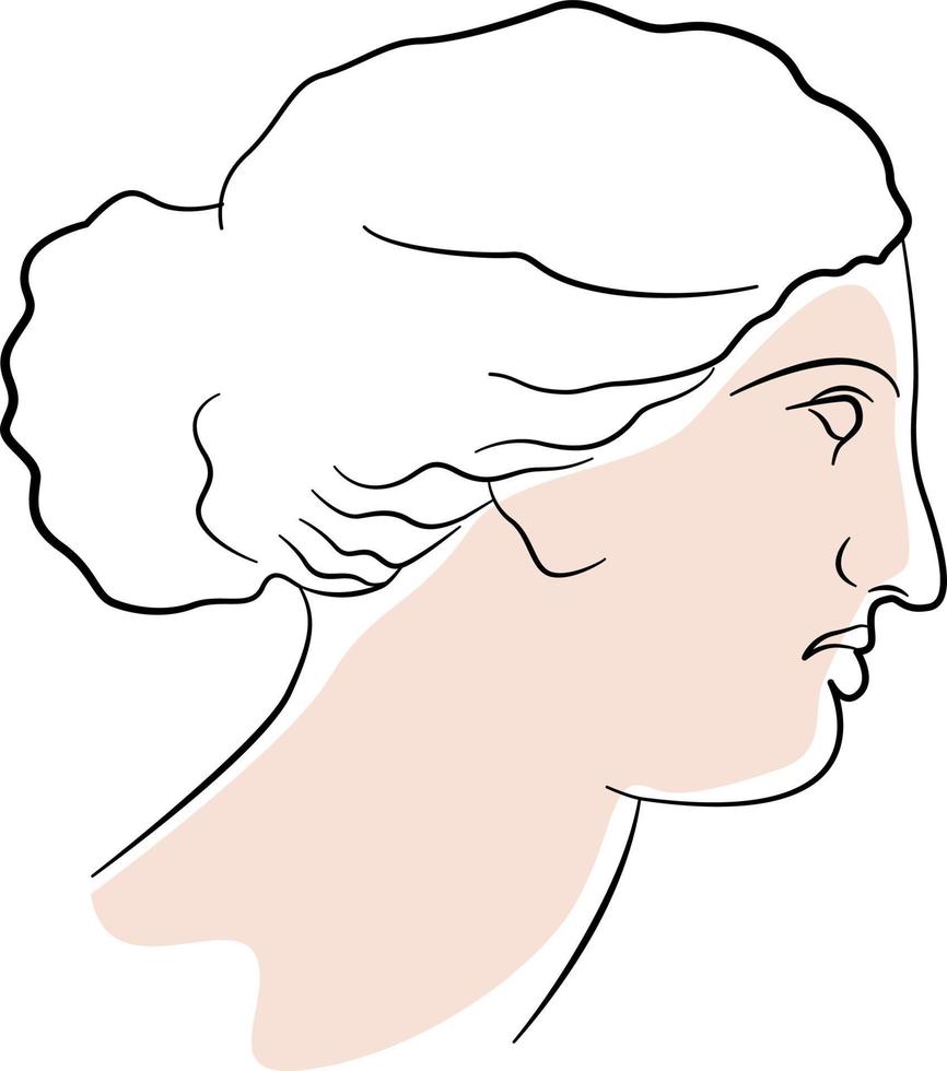 retrato de diosa griega en un estilo moderno y sencillo. una línea de arte de la famosa escultura. elemento decorativo para cartel de belleza o postal. ilustración conceptual femenina. vector