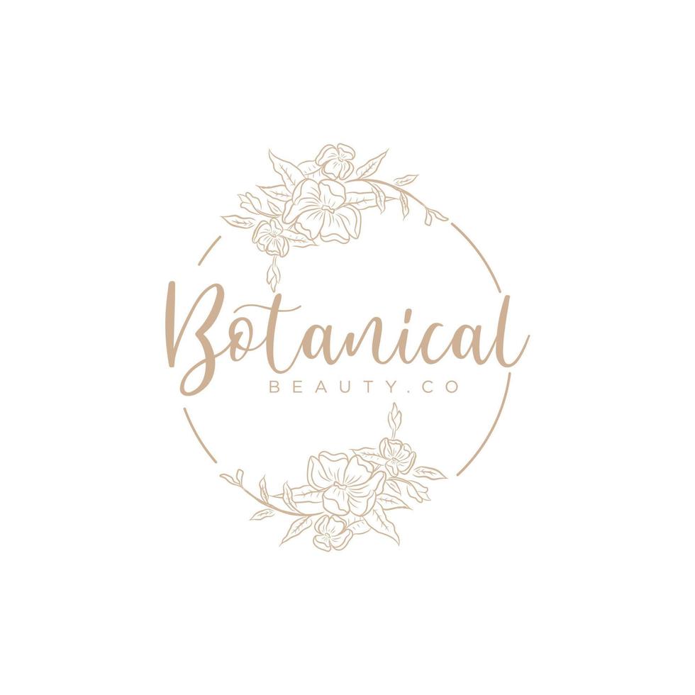 botanical floral element hand drawn logo with wild flower and leaves. logo for spa and beauty salon, organic shop, weddiing, floral designer and etc. vector