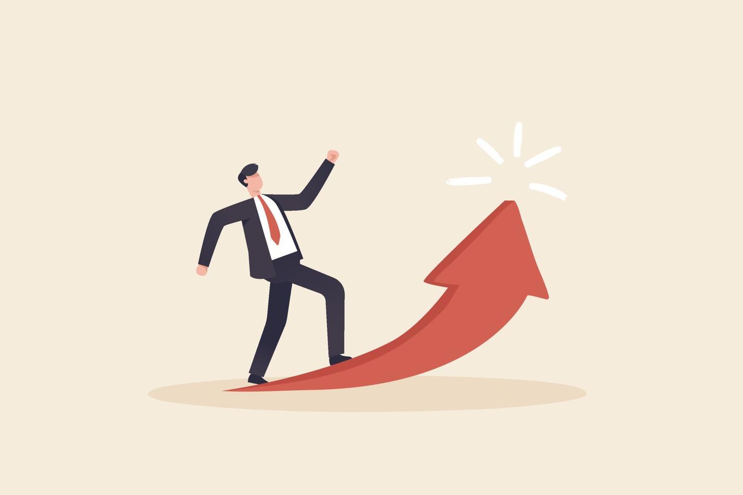 Businessman walking on the arrow road go to success. vector