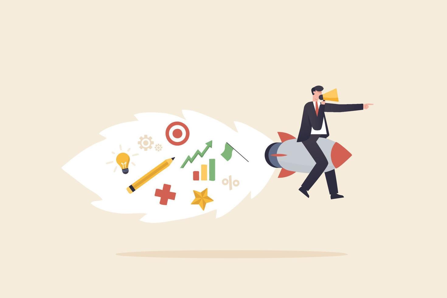 Startup vision or empowerment, leadership to see future vision and start business concept. Startup innovation idea with creative project launch. vector