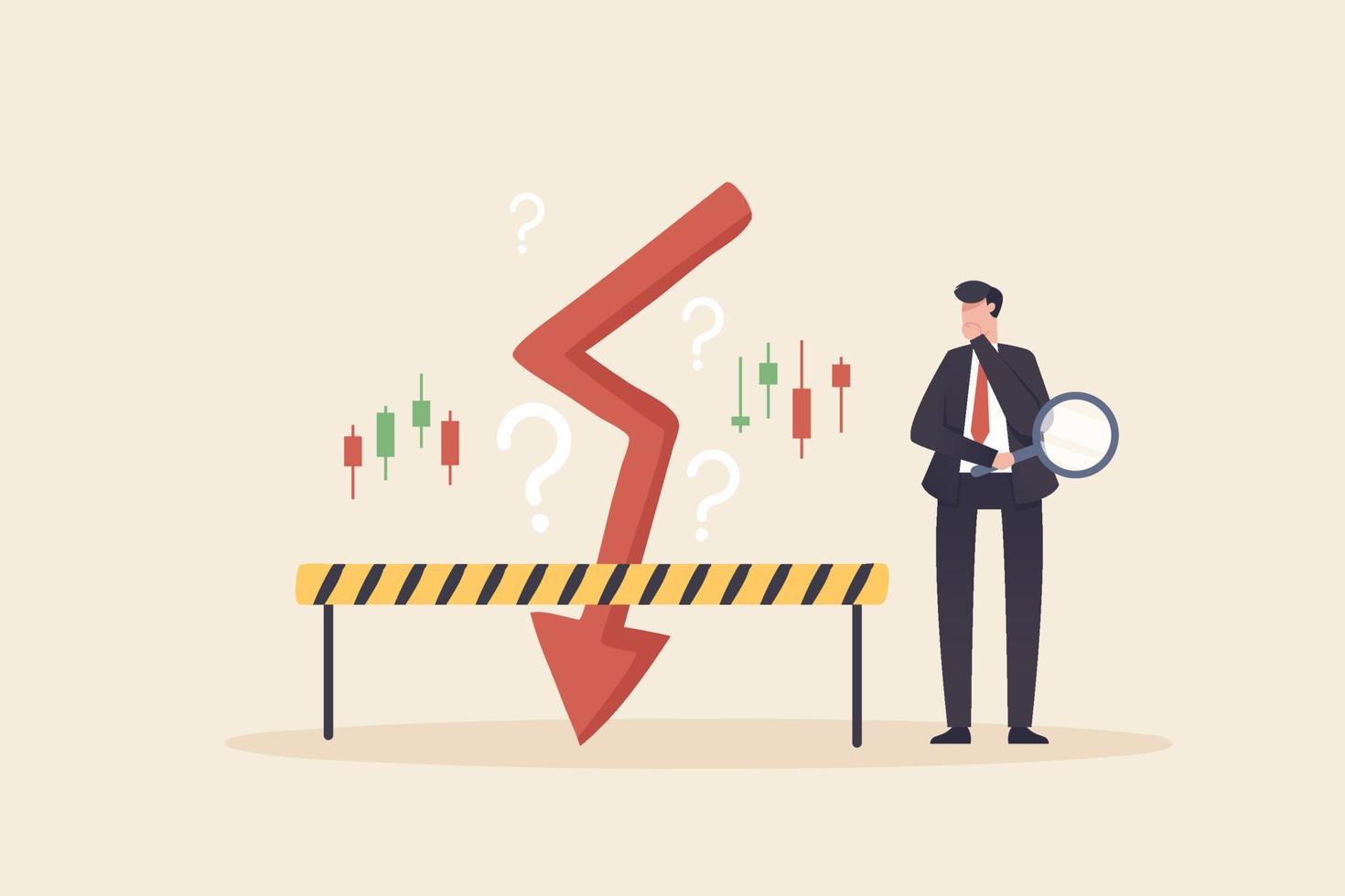 The stock market or crypto-currency has declined. economic crisis or investment risk the concept of volatility A businessman or investment professional analyzes the reasons for the loss. vector