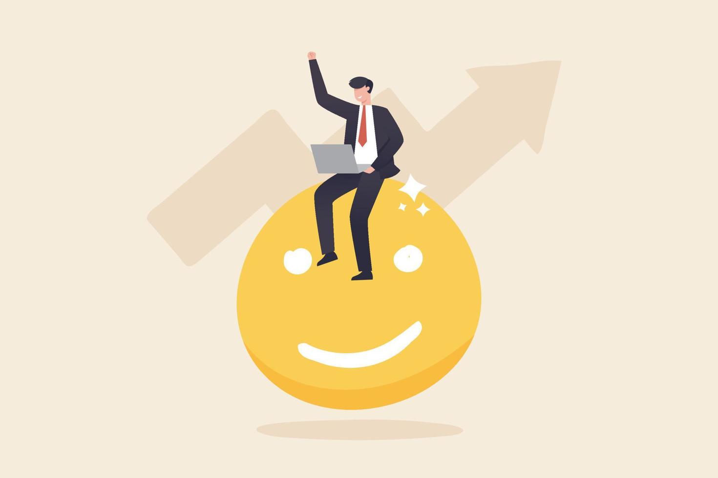 hombre de negocios feliz trabajando en la cara de la sonrisa. pensamiento positivo, mentalidad optimista o buena actitud para el éxito en el trabajo. vector