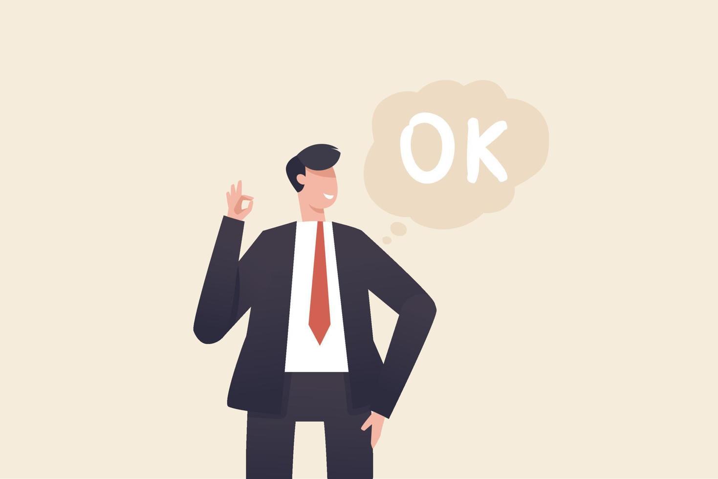 Ok sign , Businessman man standing showing ok sign with fingers. vector