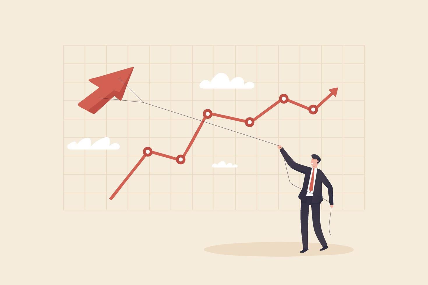 Business concept,Kite, Trading stocks, generating profits from investments. A businessman flying a kite It's like playing stocks or cryptocurrencies. vector