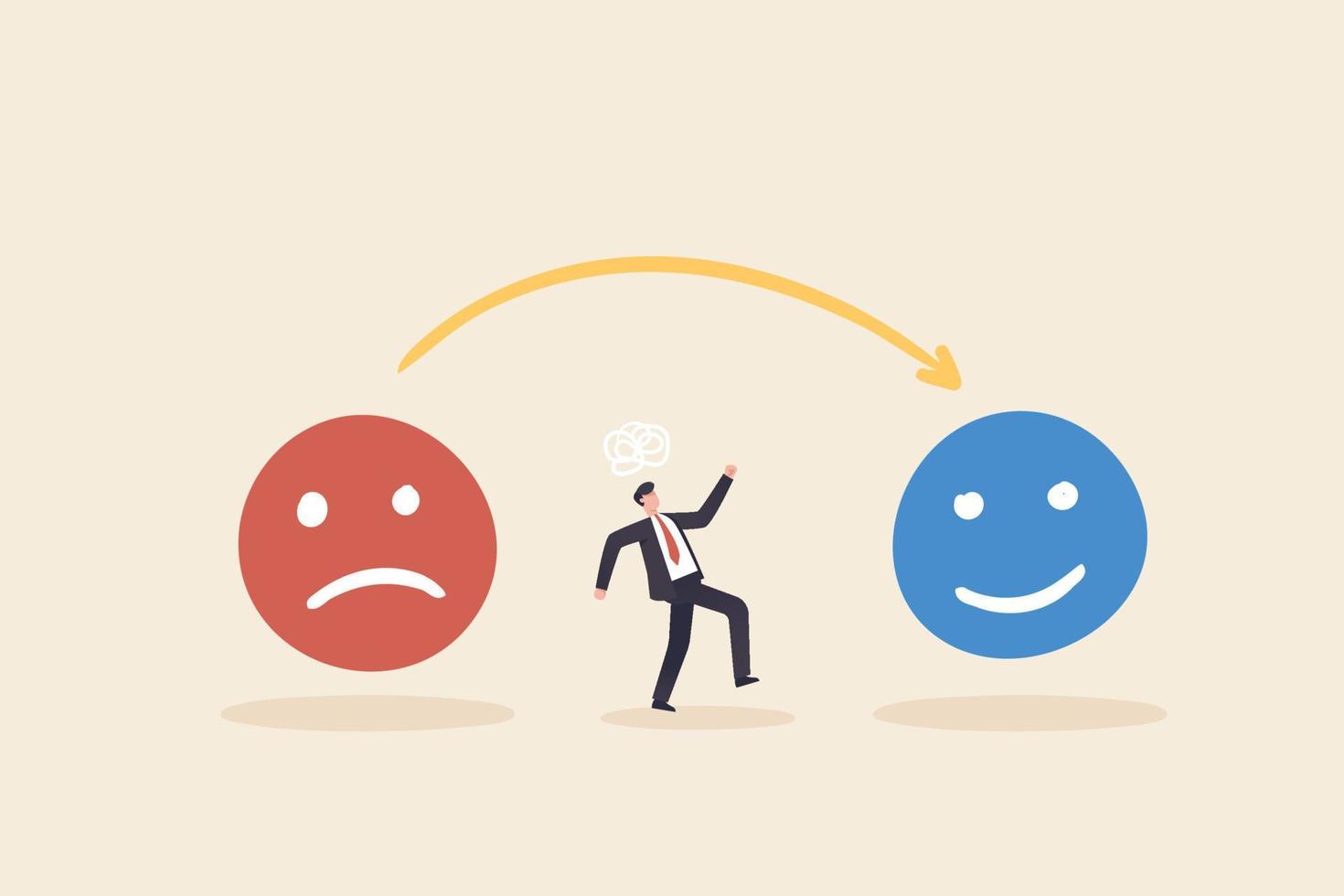 Businessmen taking control of the mind. Changing mind thoughts and switch sides for opinion concept. stressed management or mental health awareness. vector