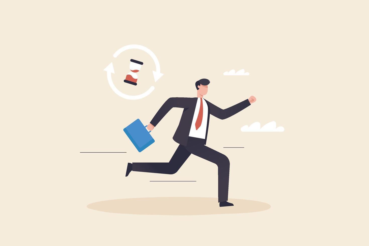 Career challenge, Success in fast change for work. Businessman carrying a briefcase running with all his best to keep up with the times. vector