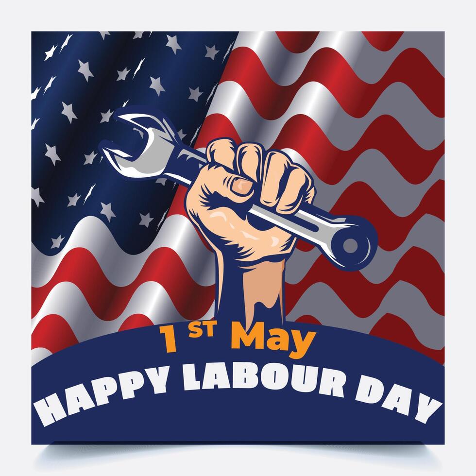 Happy Labor day on 1 May of years. Template design for banner, poster, cover, advertisement, website. Vector illustration in paper cut and craft style on red background