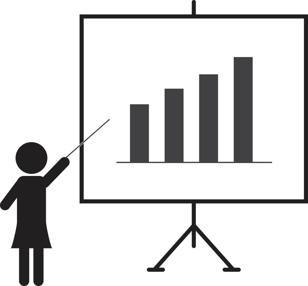 presentation icon. Training sign. business woman presenting something on a board symbol. vector