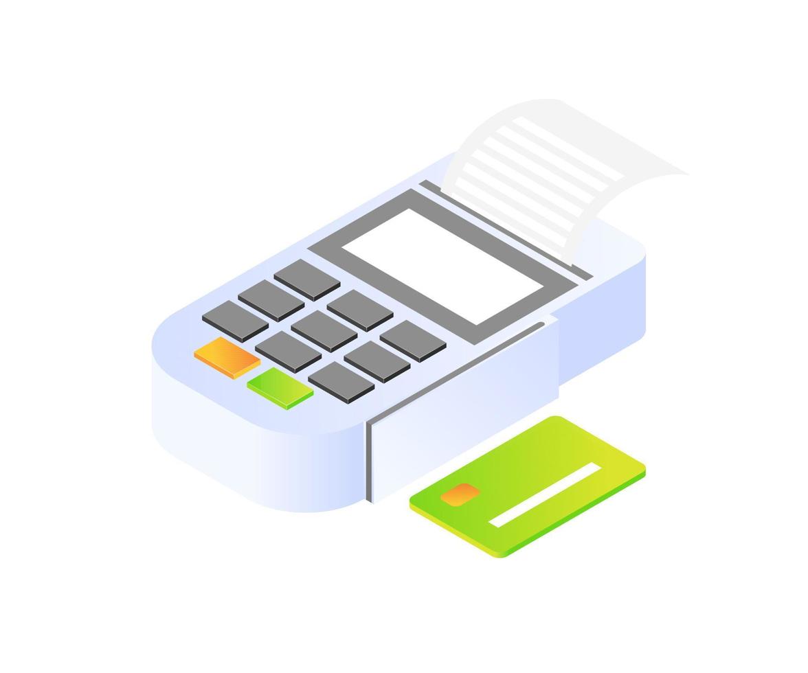 Isometric illustration of payment swipe machine and ATM vector