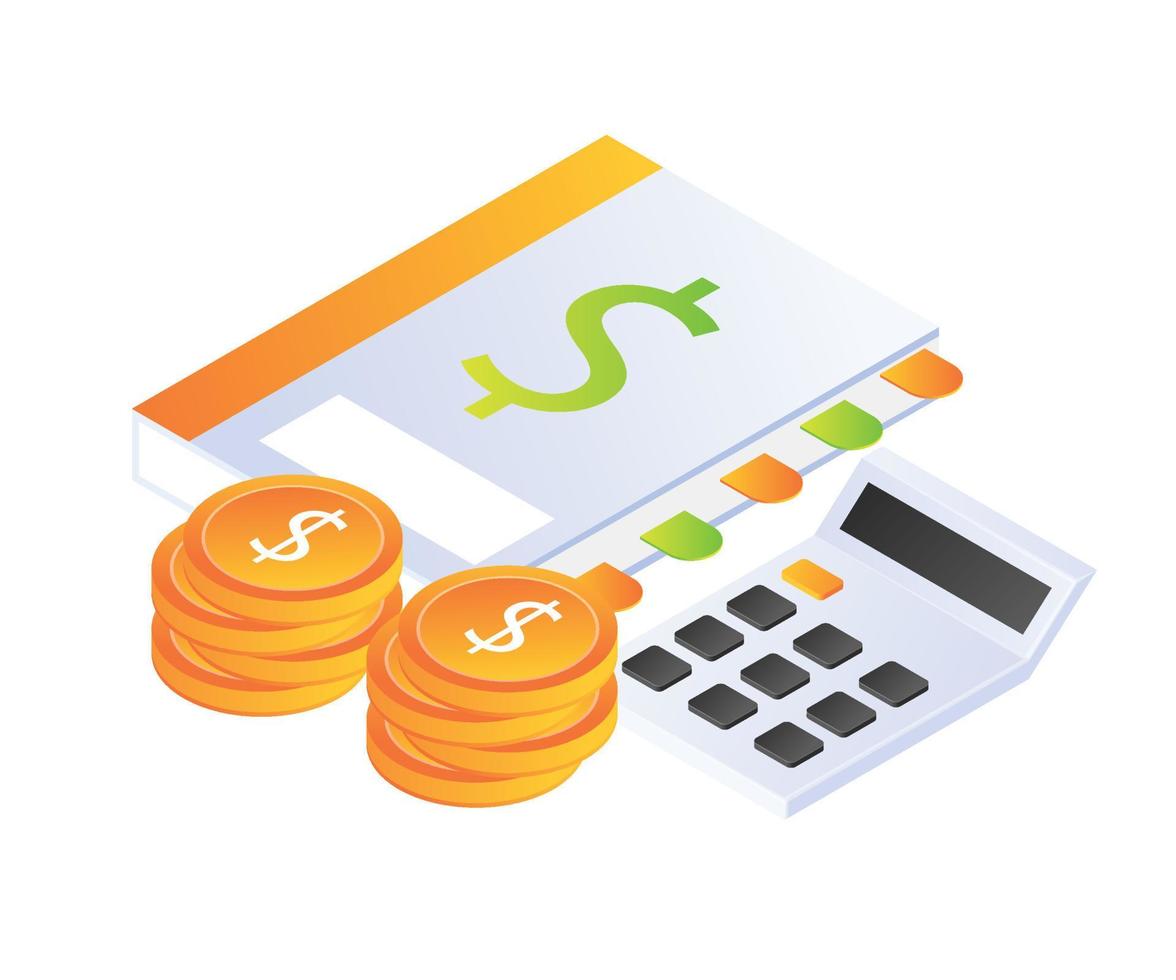 financial management with calculator in isometric style vector