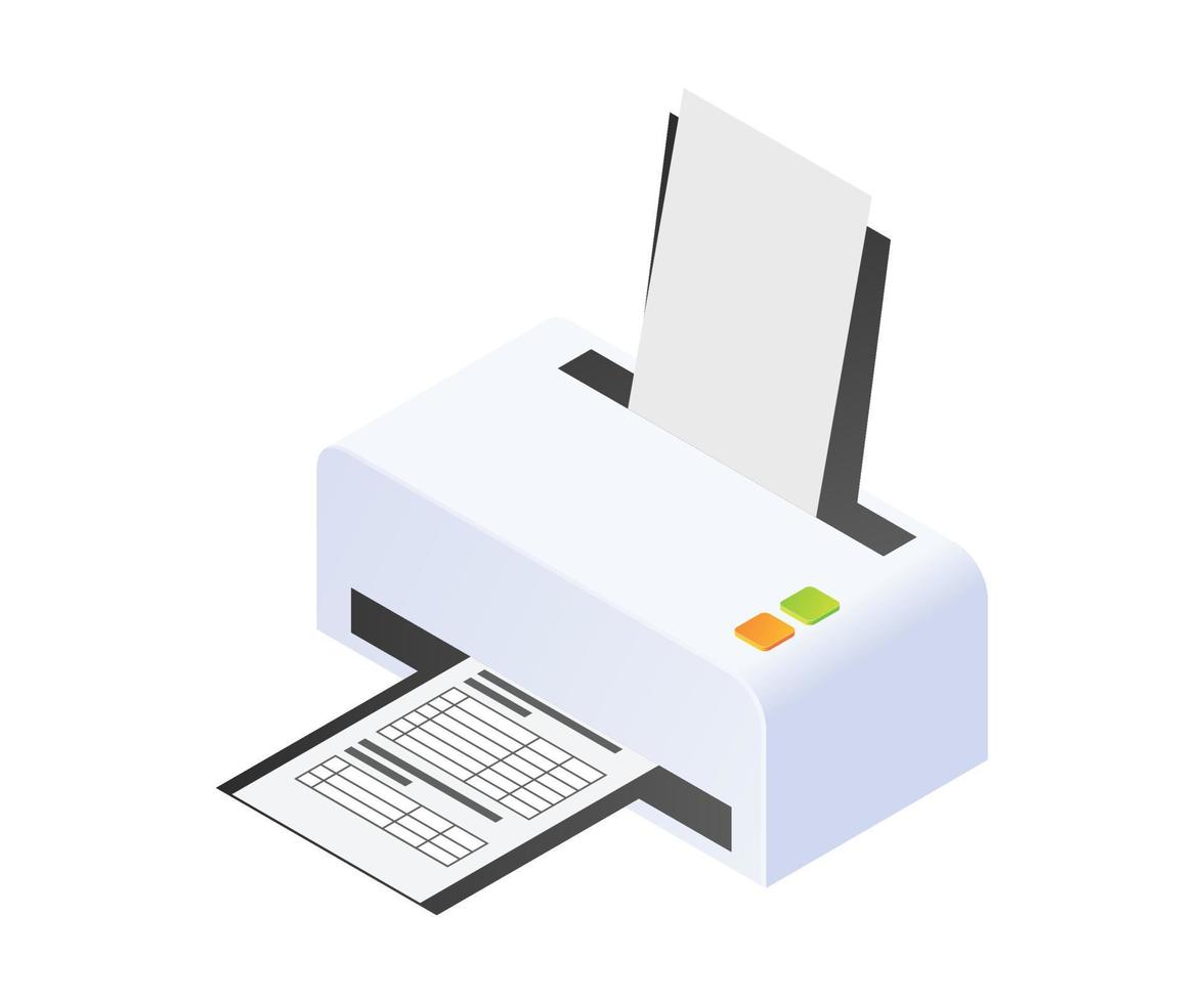 Isometric illustration of a computer document printer vector